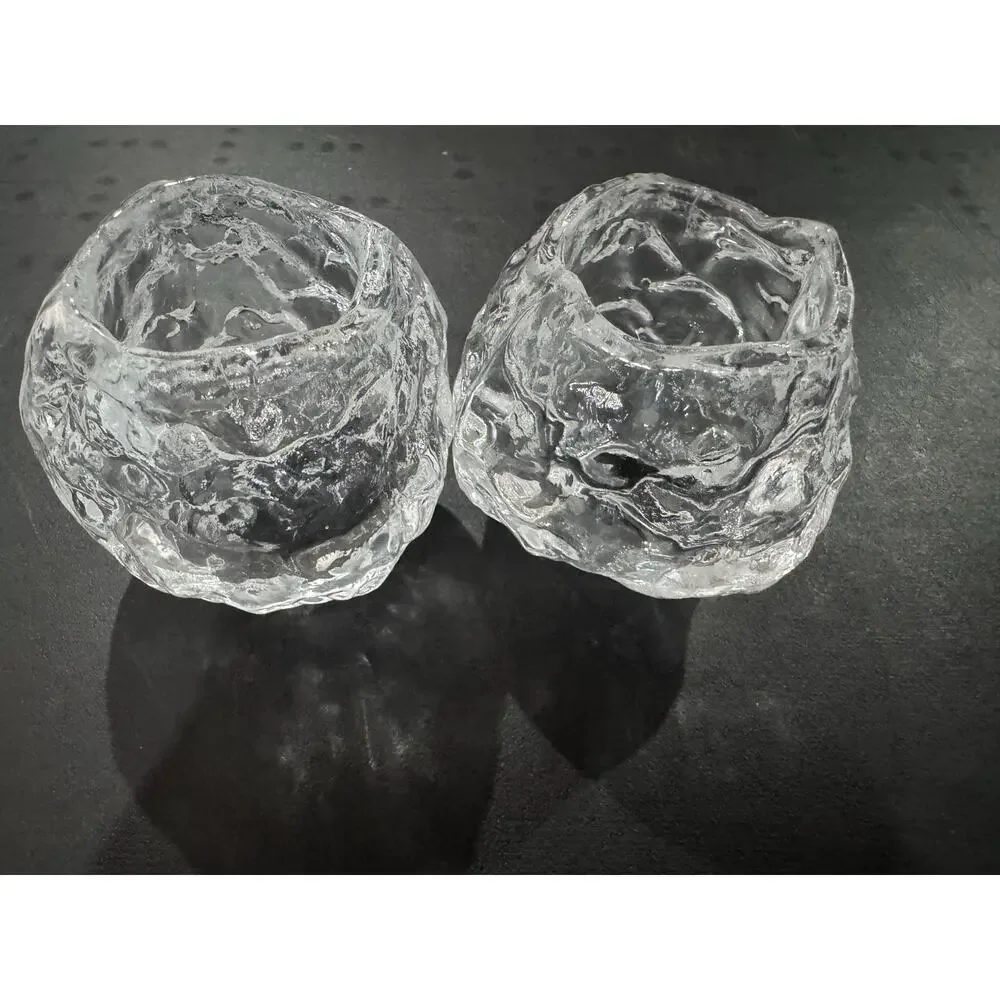 Kosta Boda Snowball Glass Candle Holder Votives Set 2